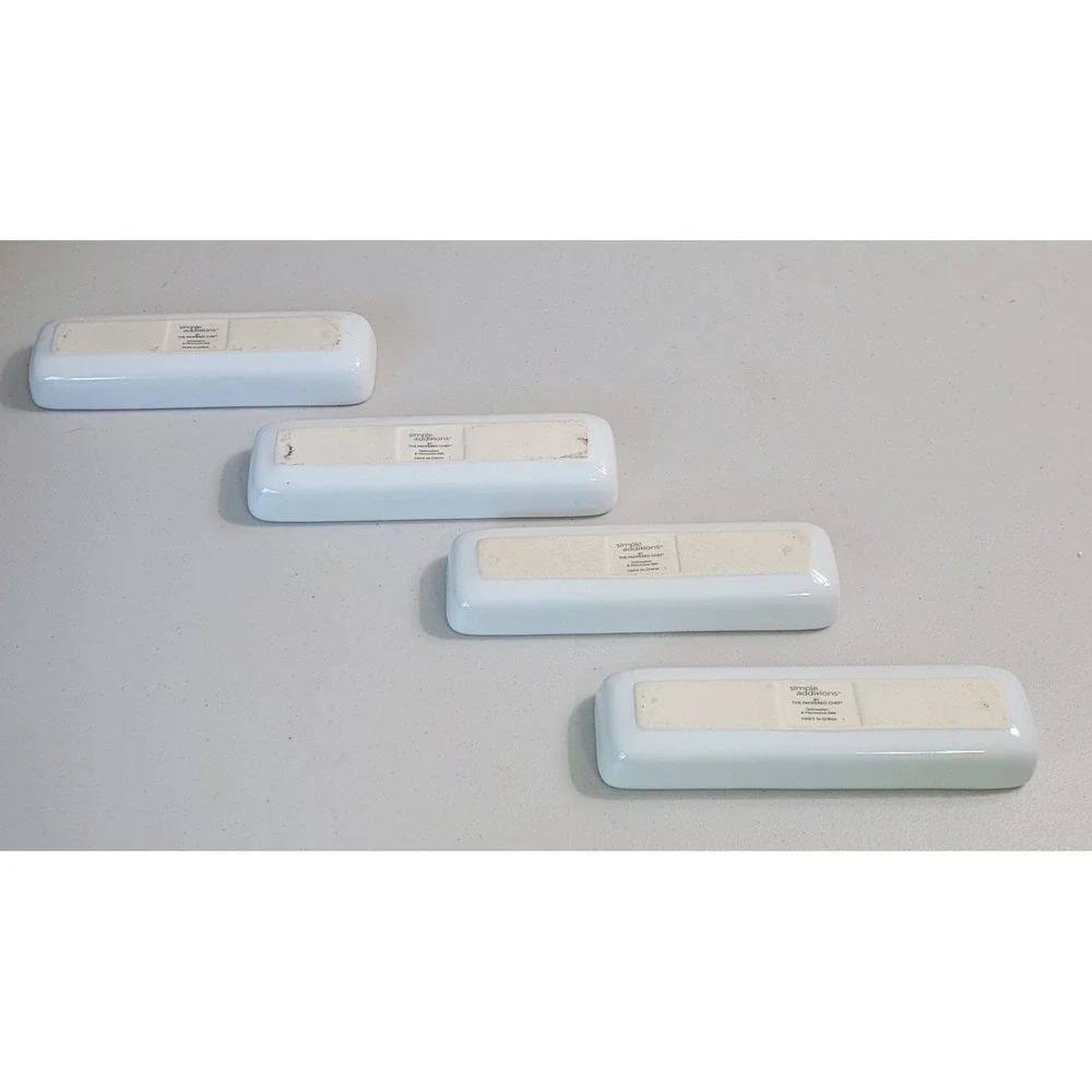 Pampered Chef Simple Additions White Ceramic Rectangular Appetizer Plates Set 4